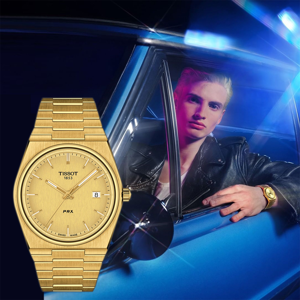 TISSOT 天梭 官方授權 PRX系列 70年代復刻石英錶 周年慶獻禮-金/40mm T137.410.33.021.00