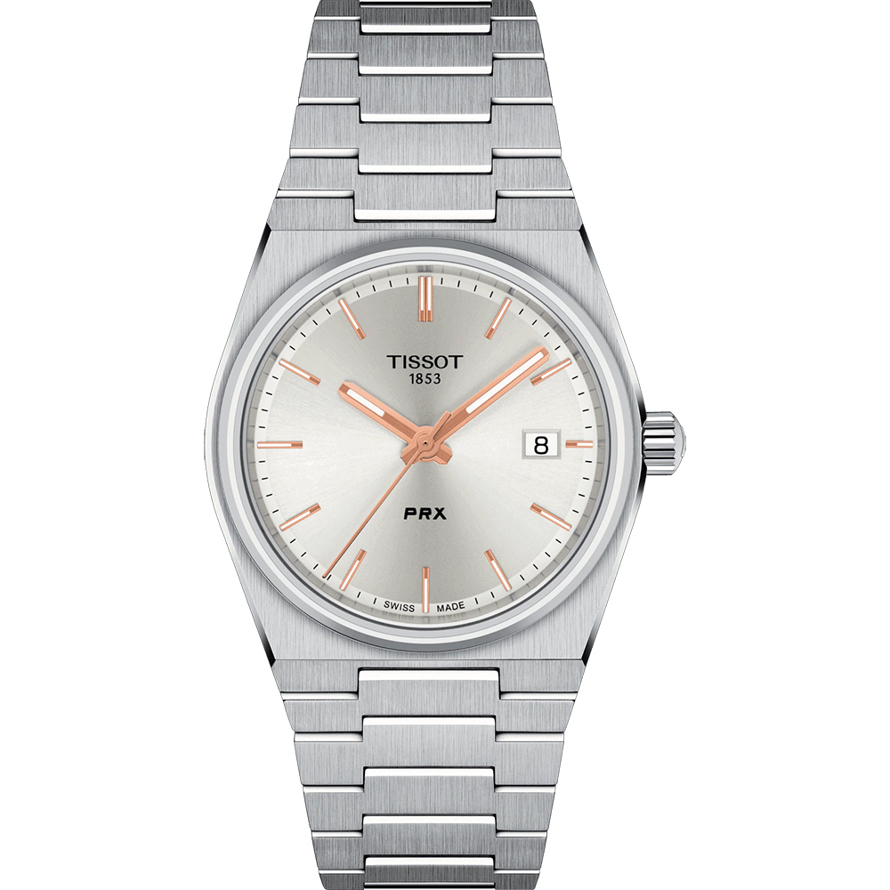 TISSOT 天梭 官方授權 PRX系列 70年代復刻石英女錶 周年慶獻禮-銀/35mm T137.210.11.031.00