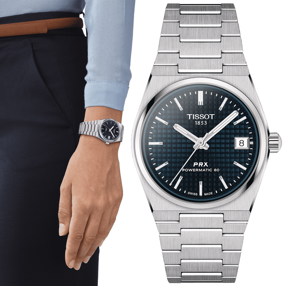 TISSOT 天梭 官方授權 PRX系列 簡約復古機械腕錶-藍 錶 週年慶 雙11 / T1372071104100 / T137.207.11.041.00