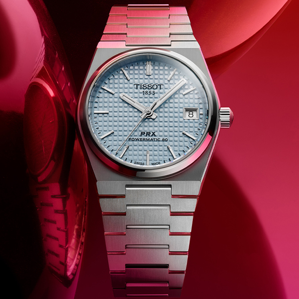 TISSOT 天梭 官方授權 PRX系列 簡約復古機械腕錶-冰藍 錶 週年慶 雙11 / T1372071135100 / T137.207.11.351.00