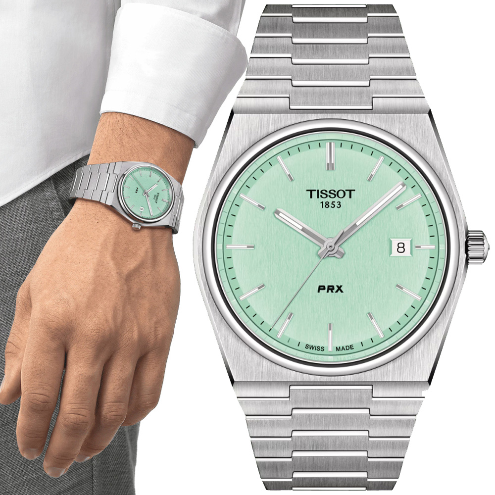 TISSOT 天梭 官方授權 PRX 簡約復古石英腕錶-薄荷綠 錶 週年慶 雙11 T1374101109101 / T137.410.11.091.01