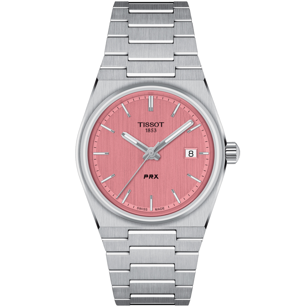TISSOT 天梭 官方授權 PRX 手錶 送禮推薦 粉 -35mm T1372101133100
