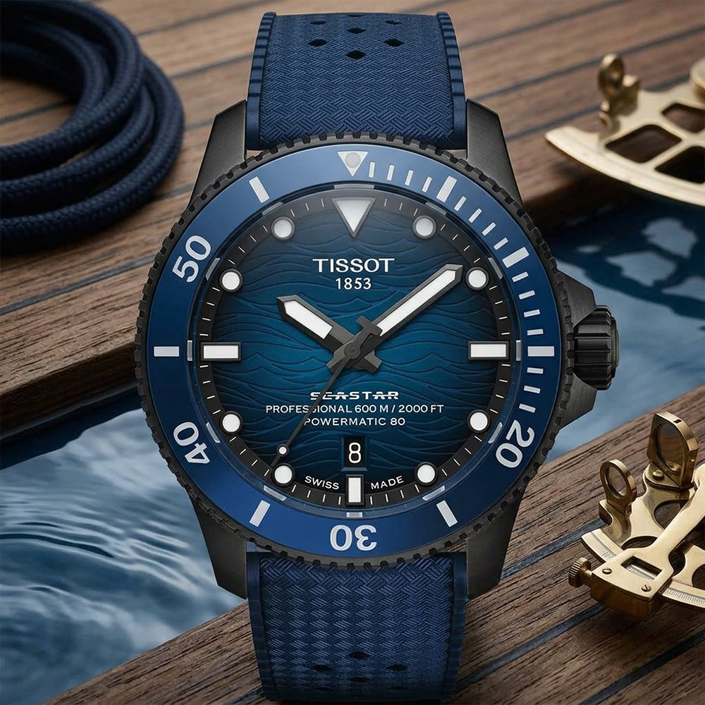 TISSOT 天梭 官方授權 Seastar 2000 海洋之星600米潛水機械錶 百貨周年慶-藍x黑/44mm T1209073704100