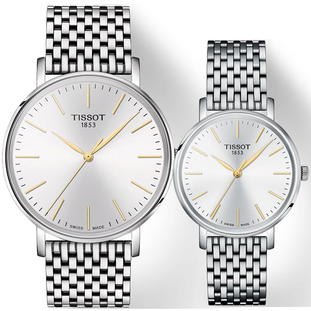 TISSOT 天梭 官方授權 Everytime 經典雋永大三針情侶手錶 對錶 百貨周年慶 T1434101101101+T1432101101101