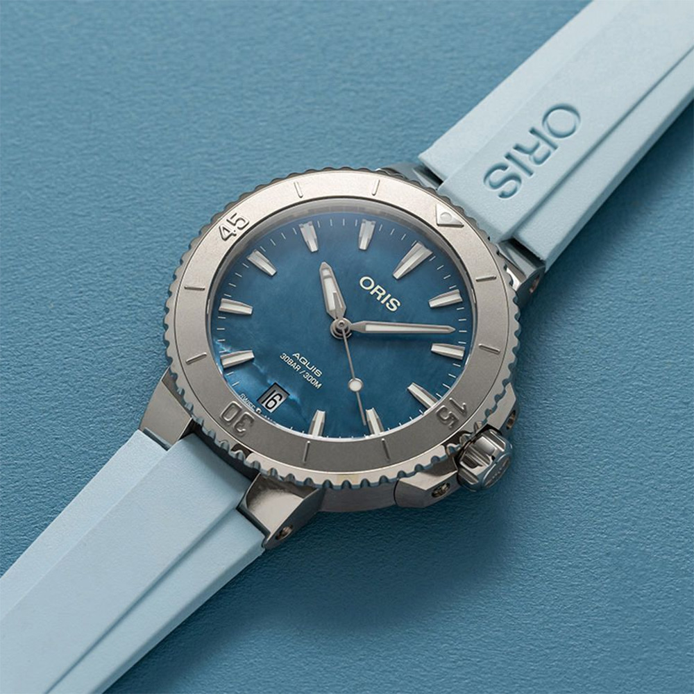 ORIS 豪利時 Aquis 時間之海 300米潛水珍珠貝機械女錶-36.5mm 0173377704155-0741865FC