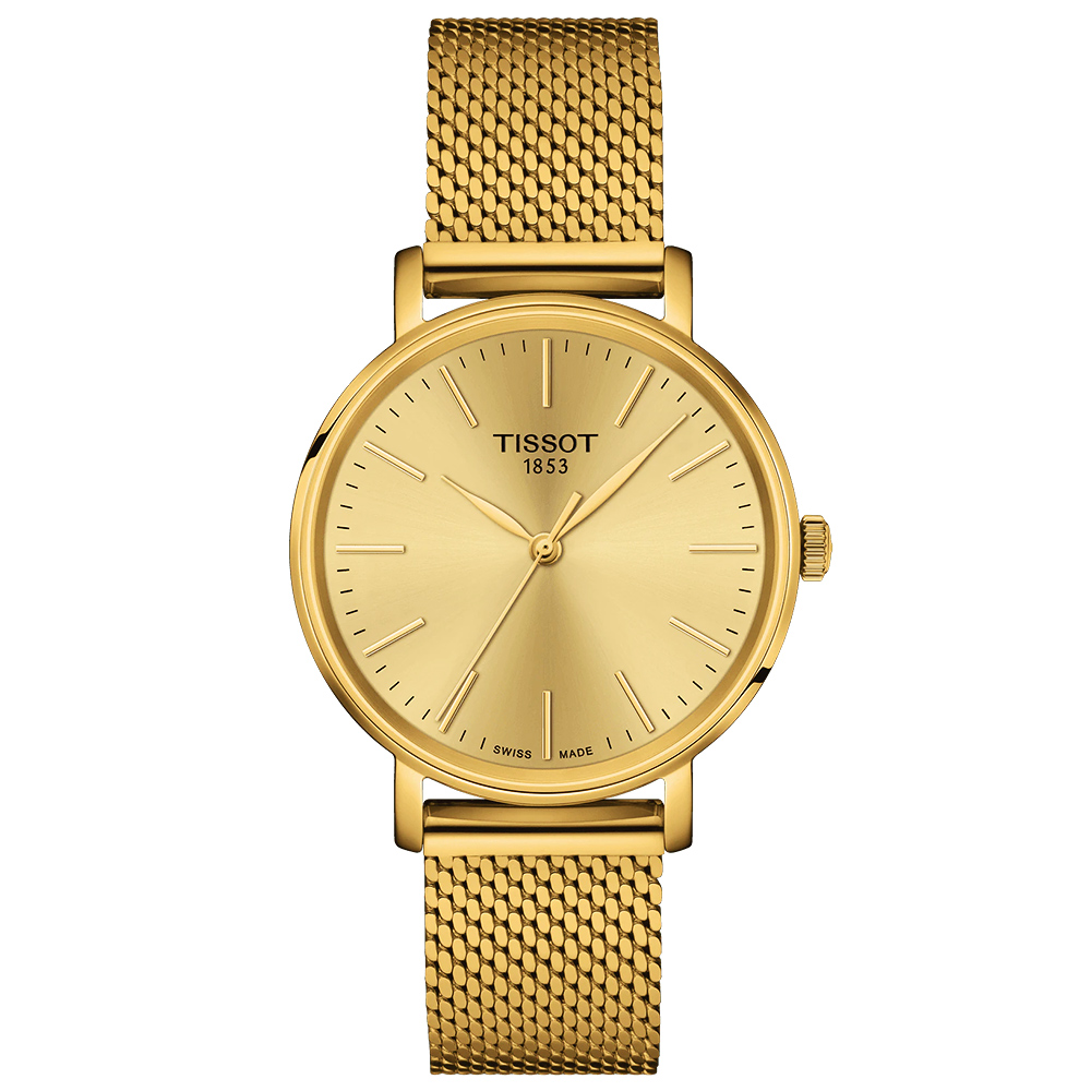 TISSOT 天梭 官方授權 Everytime 經典雋永米蘭女錶 百貨周年慶-金/34mm T1432103302100