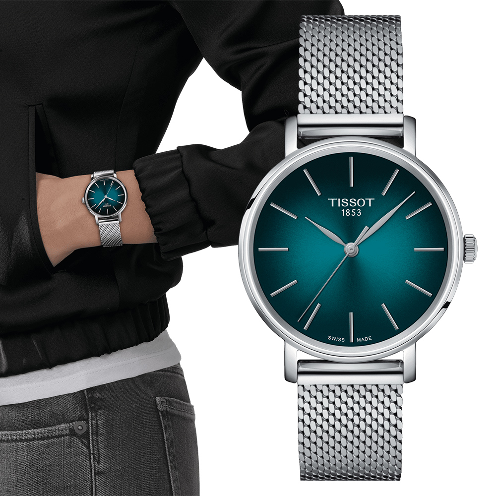 TISSOT 天梭 官方授權 EVERYTIME 經典米蘭時尚女錶/綠/34mm/T1432101109100