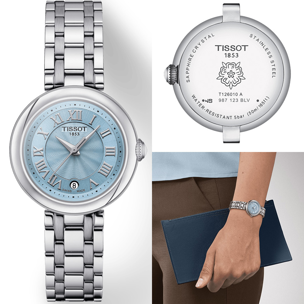 TISSOT 天梭 官方授權 Bellissima Small Lady 浪漫邂逅羅馬時尚腕錶-26mm藍 T1260101113300