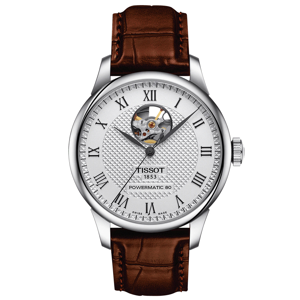 TISSOT 天梭 官方授權 Le Locle 80小時動力儲存開芯鏤空機械錶 雙11盛典-銀x咖啡/39mm T006.407.16.033.01