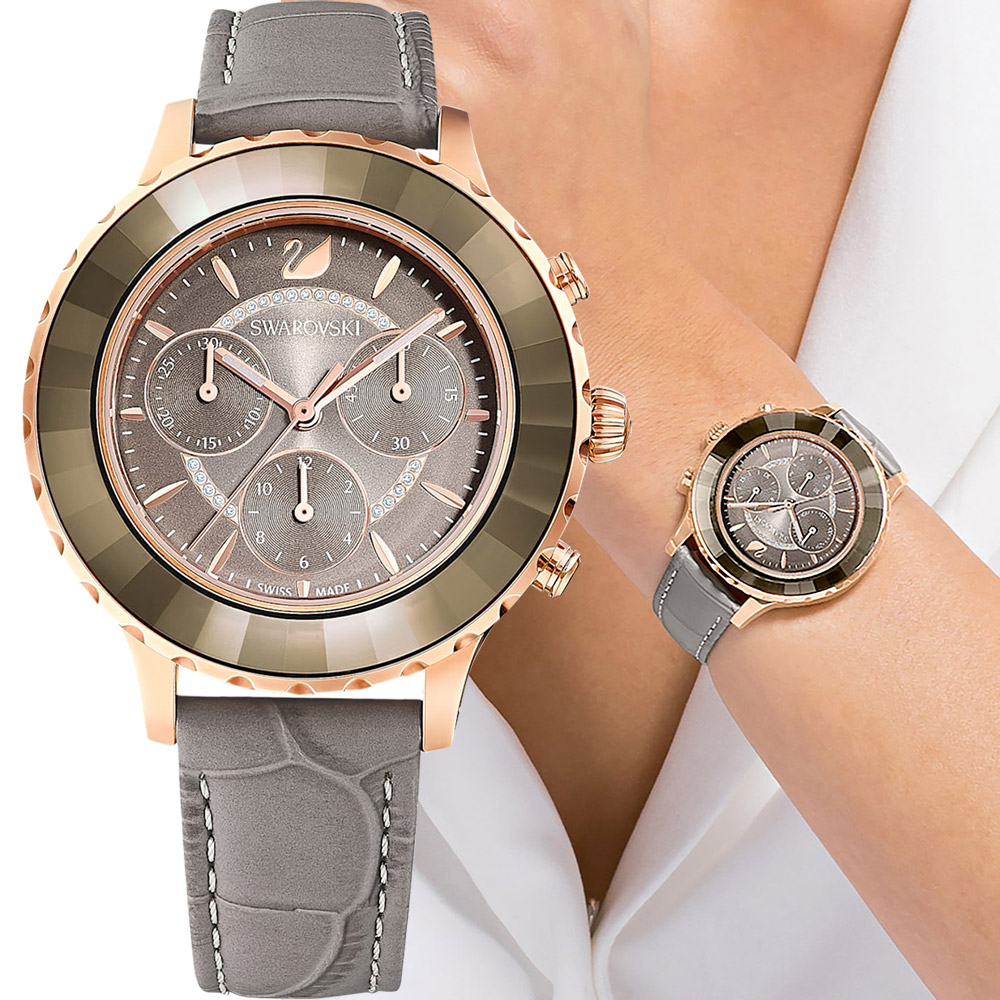 SWAROVSKI 施華洛世奇 Octea Lux Chrono奢華耀眼計時手錶-灰39.5mm 5452495 - PChome 24h購物