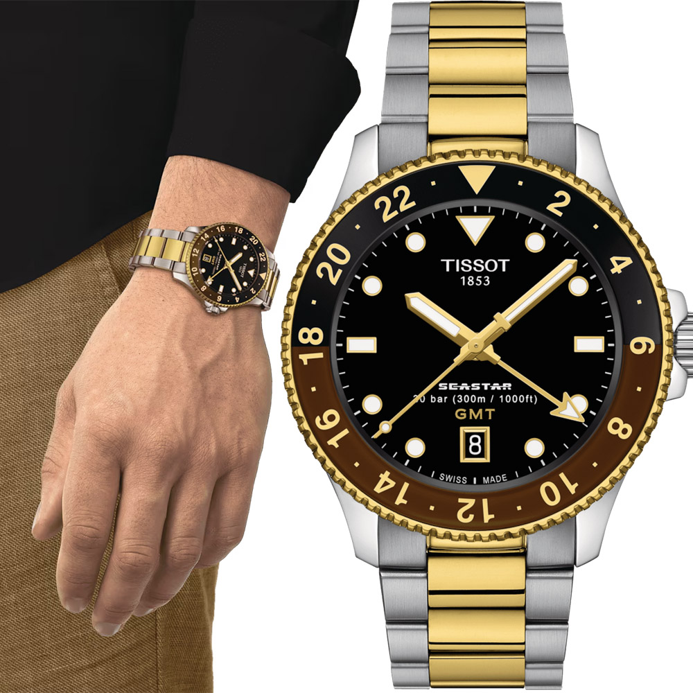 TISSOT 天梭 官方授權 沙士圈 Seastar 1000 GMT 海星300米潛水錶 百貨周年慶-40mm T1208522205100