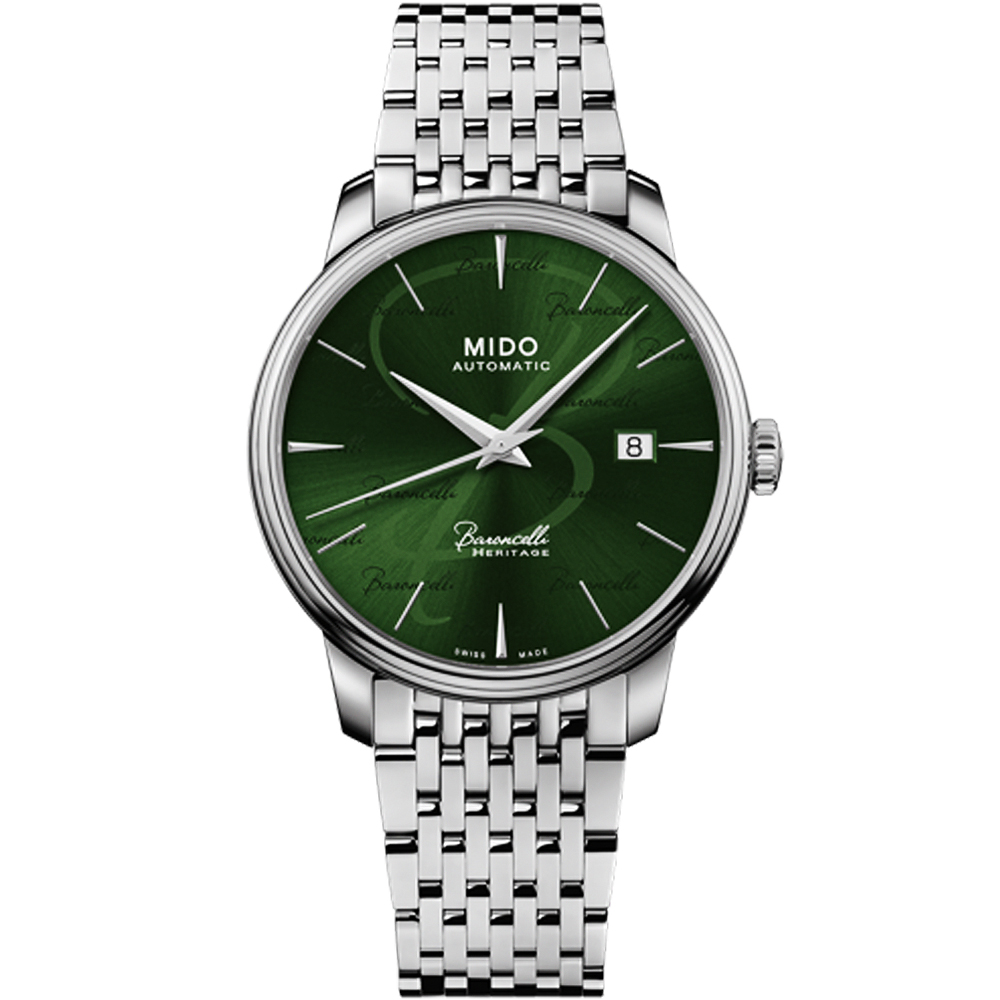 MIDO 美度 官方授權 Baroncelli 永恆系列 超薄復刻機械錶 百貨周年慶-銀x綠/39mm M0274071109100