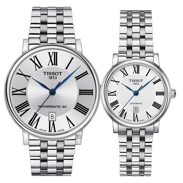 TISSOT 天梭 官方授權 Carson 羅馬機械對錶 百貨周年慶 T1224071103300+T1222071103300