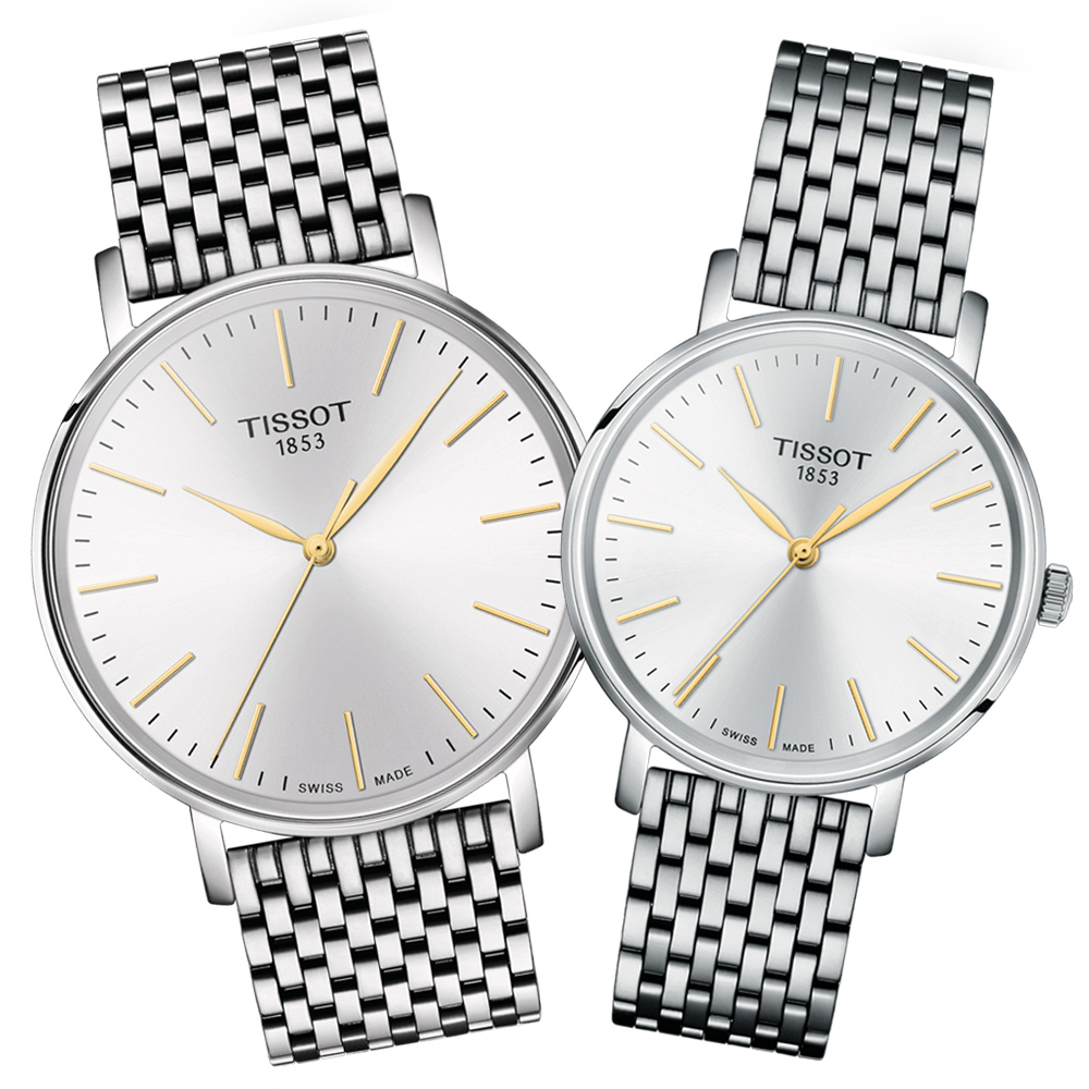 TISSOT 天梭 官方授權 EVERYTIME 簡約經典對錶 錶 週年慶 雙11 T1434101101101+T1432101101101