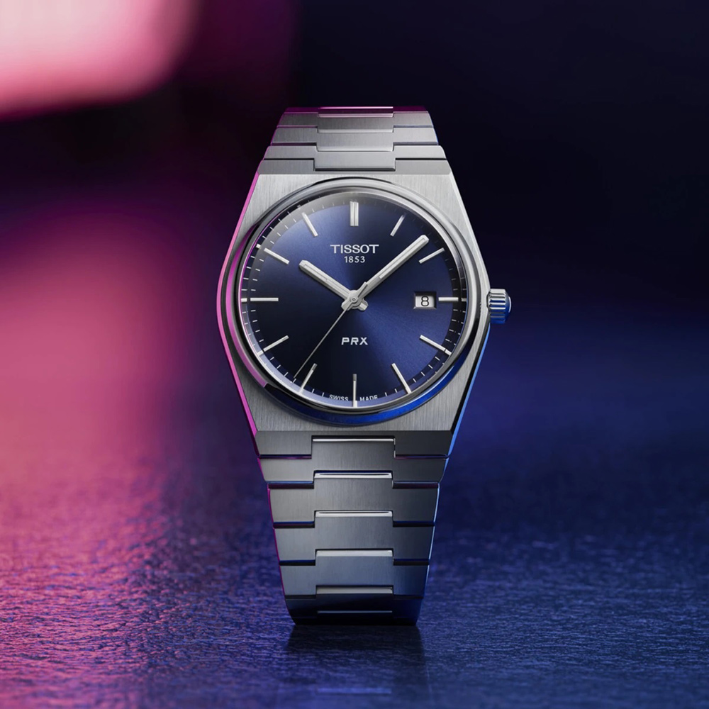 TISSOT 天梭 官方授權 PRX 系列 70年代復刻石英錶 百貨周年慶-銀x藍/40mm T1374101104100