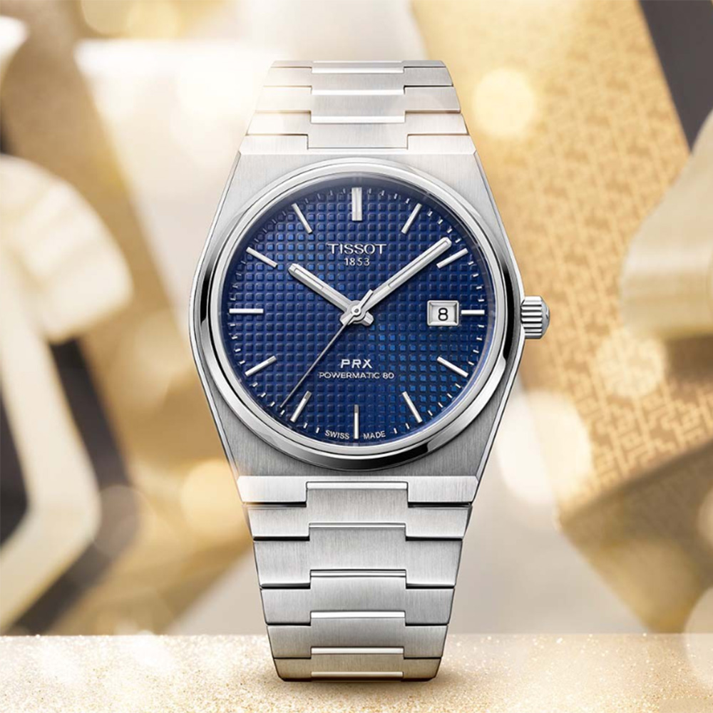TISSOT 天梭 官方授權 PRX 系列 70年代復刻機械錶 百貨周年慶-藍/40mm T1374071104100