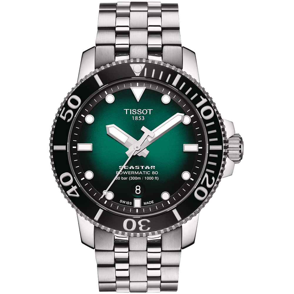 TISSOT 天梭 官方授權 Seastar 1000海洋之星300米潛水錶/綠/43mm/T1204071109101