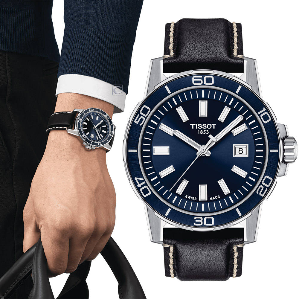 TISSOT 天梭 官方授權 SUPERSPORT GENT 紳士運動時尚錶-T1256101604100藍/皮帶錶