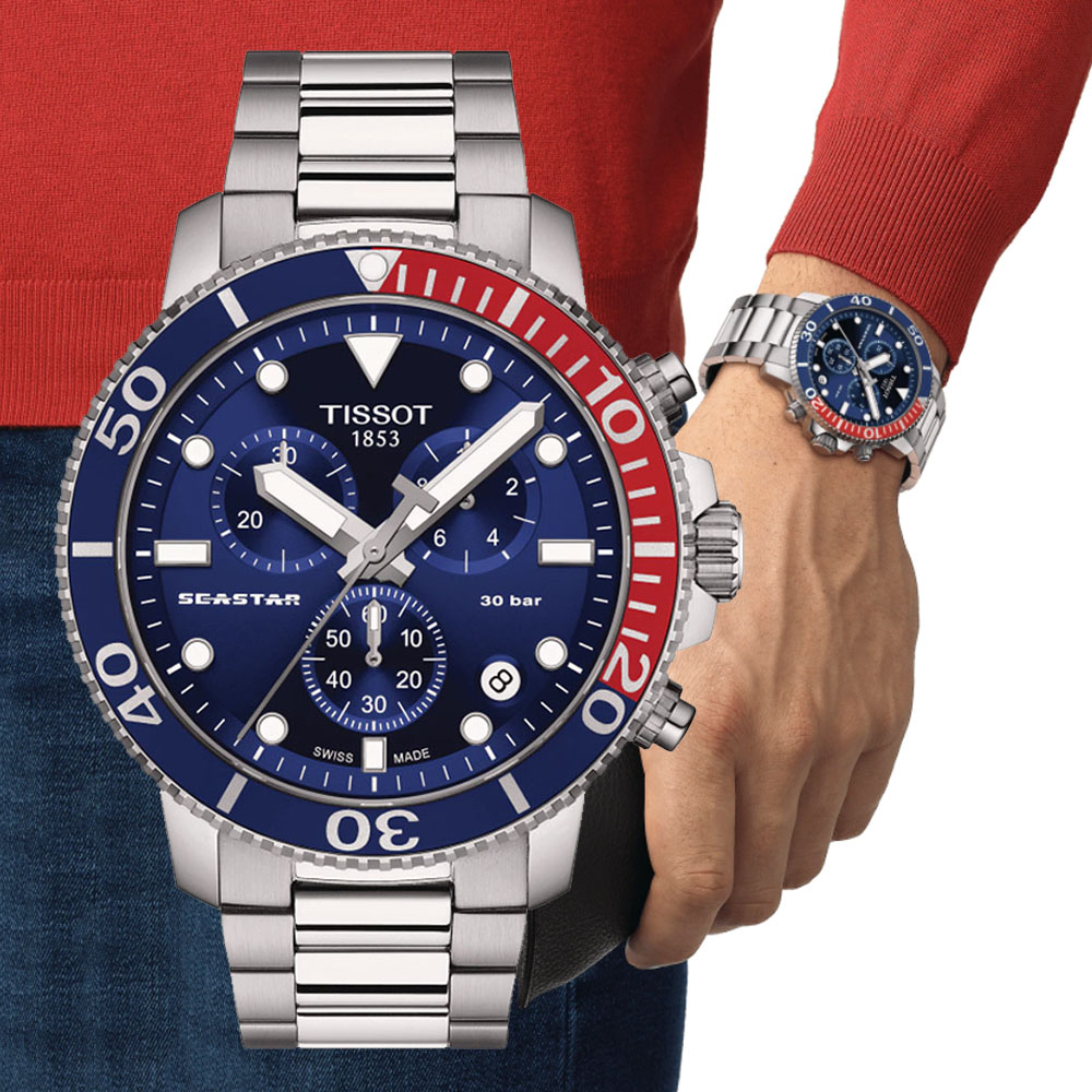 TISSOT 天梭 官方授權 SEASTAR1000海星 300m 計時腕錶 錶 週年慶 雙11 / T1204171104103 / T120.417.11.041.03