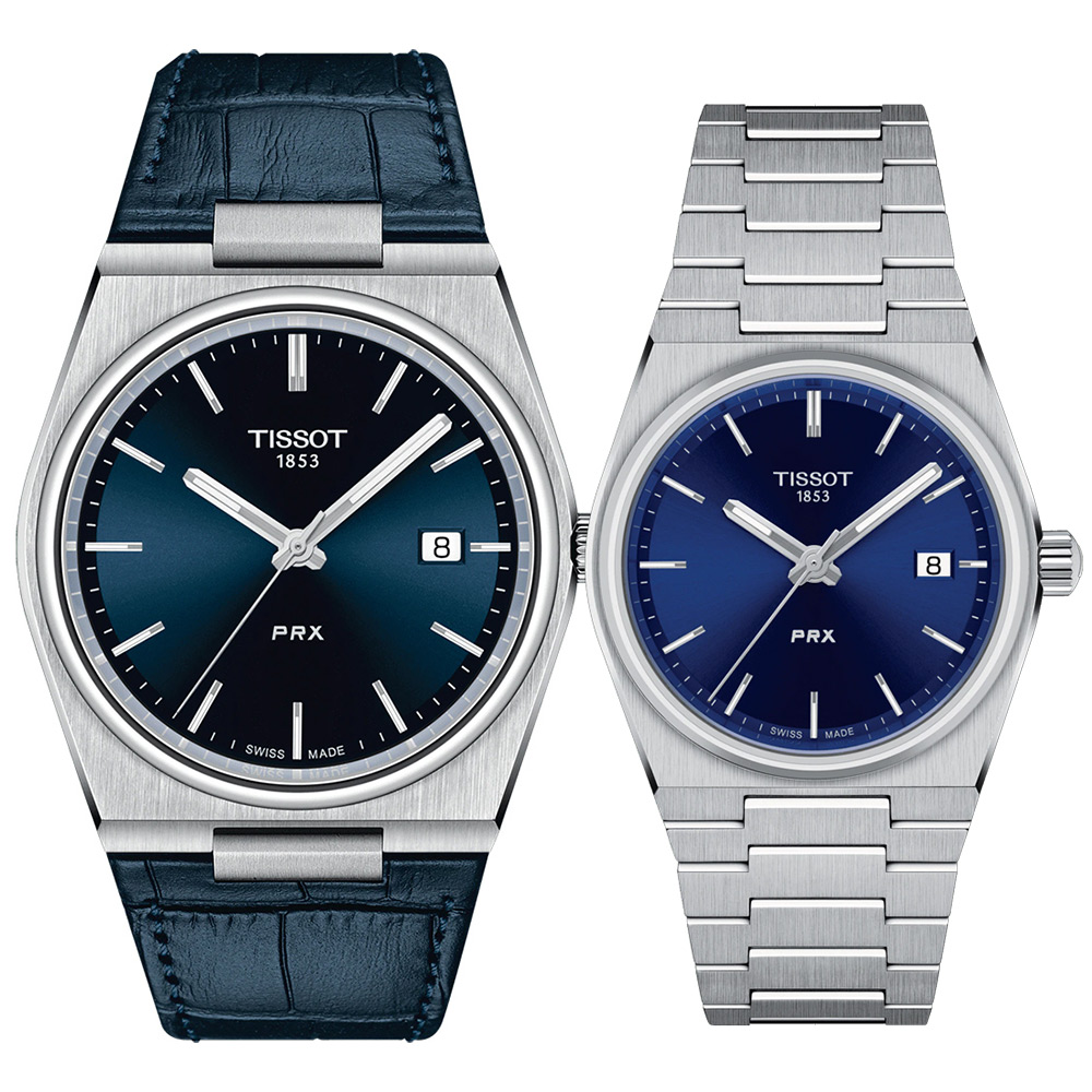 TISSOT 天梭 官方授權 PRX系列 70年代復刻石英對錶 情侶手錶 百貨周年慶-藍/40mm T1374101604100+T1372101104100