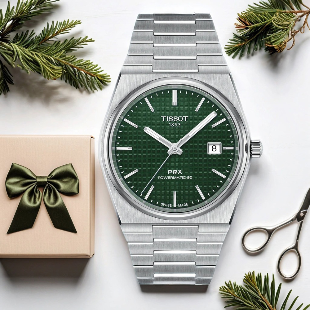 TISSOT 天梭 官方授權 PRX 系列 70年代復刻機械錶 百貨周年慶-綠/40mm T1374071109100