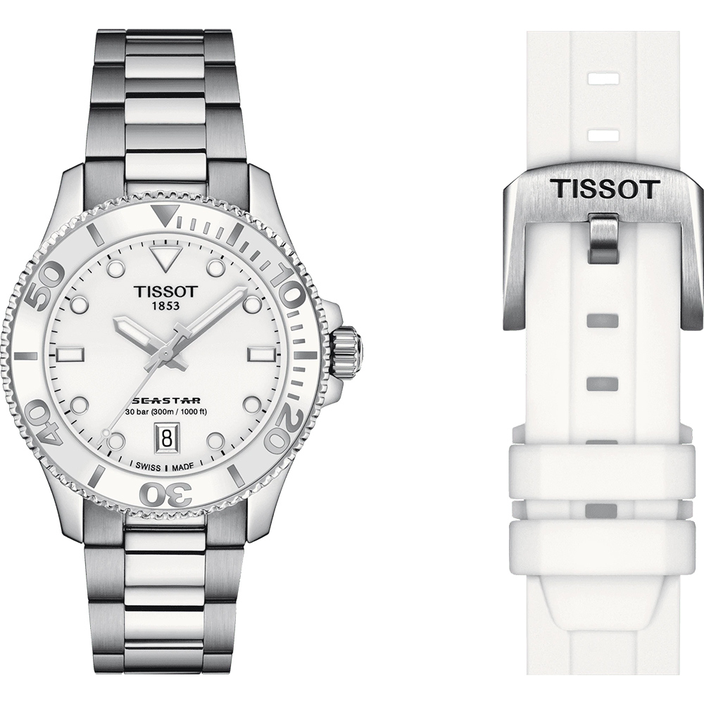 TISSOT 天梭 官方授權 Seastar 1000 海洋之星300米潛水女錶 中性錶 搭贈白色矽膠帶-36mm T120.210.11.011.00