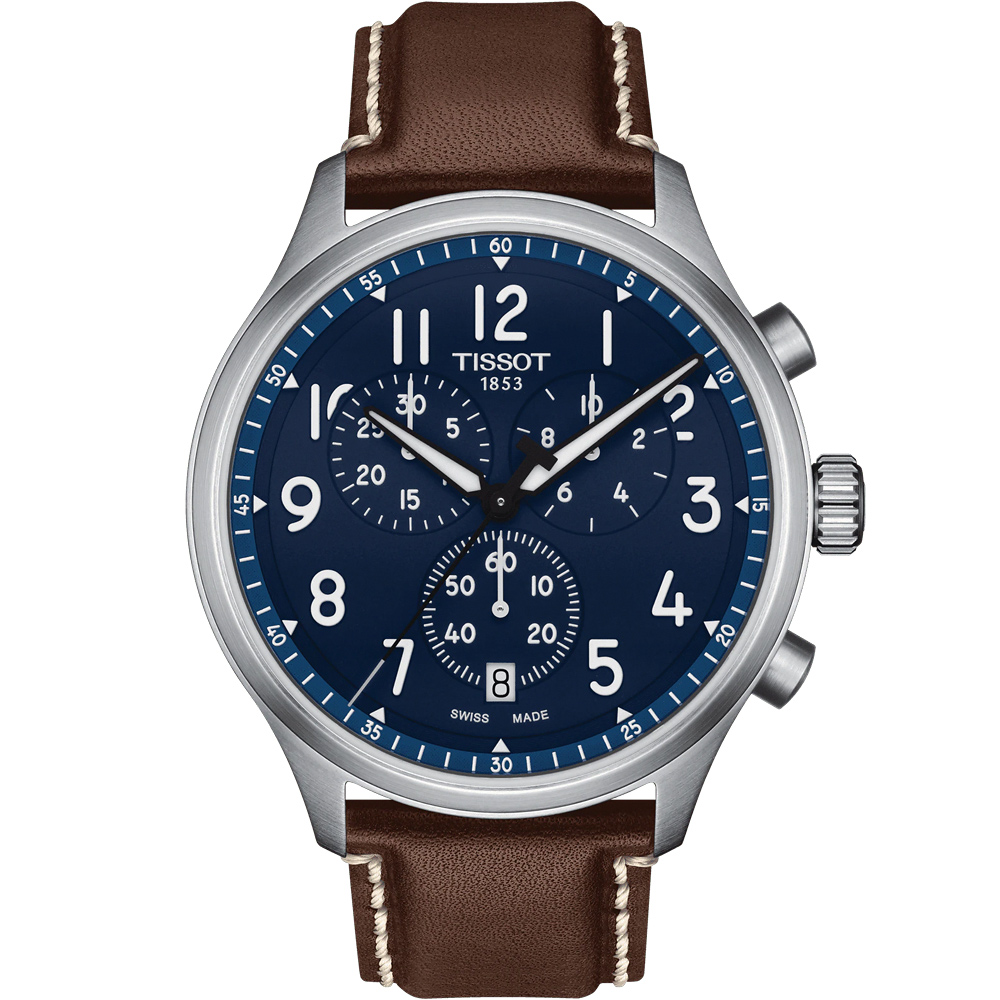 TISSOT 天梭 官方授權 韻馳系列 Chrono XL計時手錶 周年慶獻禮-藍x咖啡/45mm T116.617.16.042.00