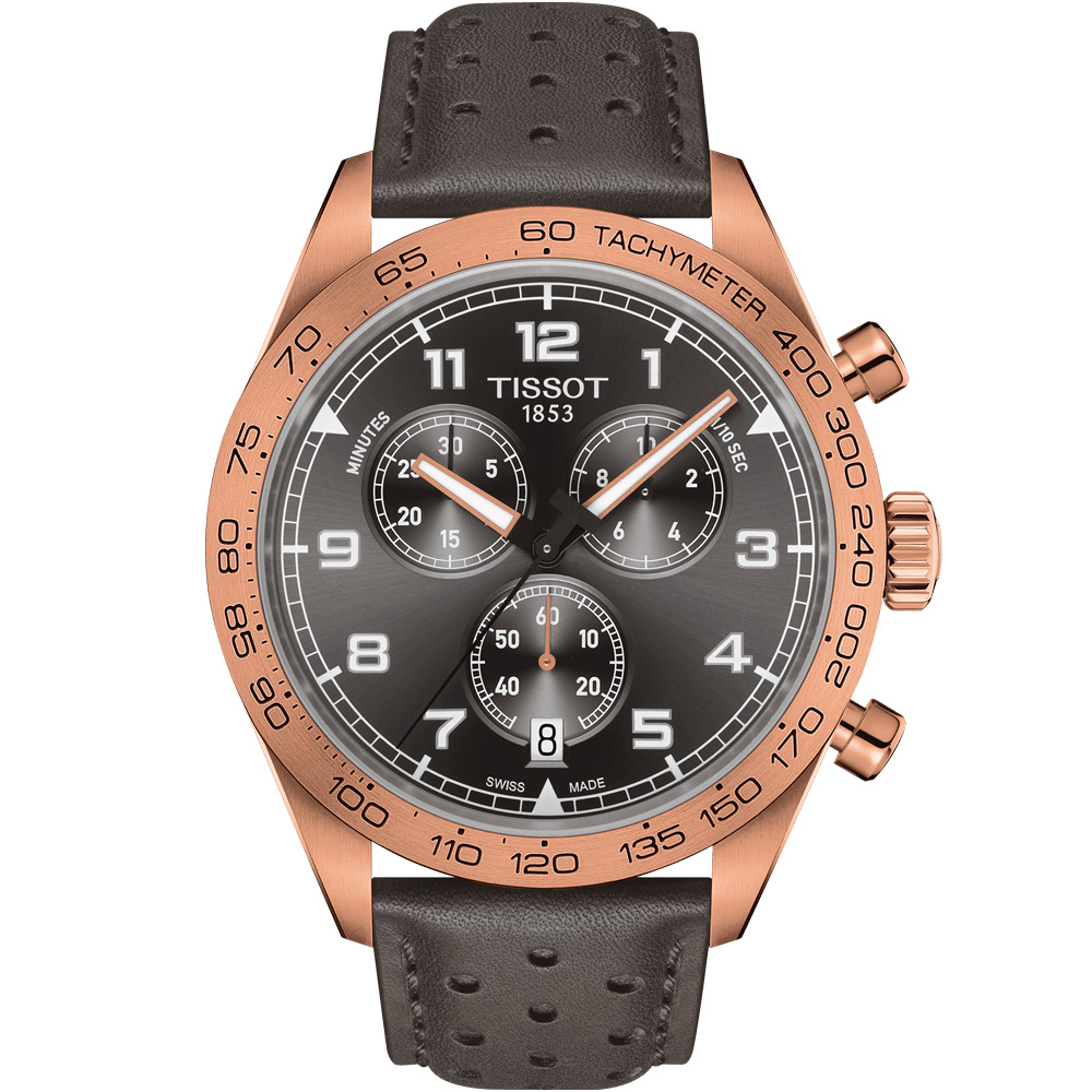 TISSOT 天梭 官方授權 PRS516 賽車計時石英手錶 周年慶獻禮-灰x玫瑰金/45mm T131.617.36.082.00