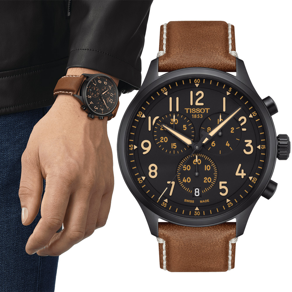 TISSOT 天梭 Chrono XL韻馳系列經典計時腕錶-T1166173605203/黑x棕色45mm