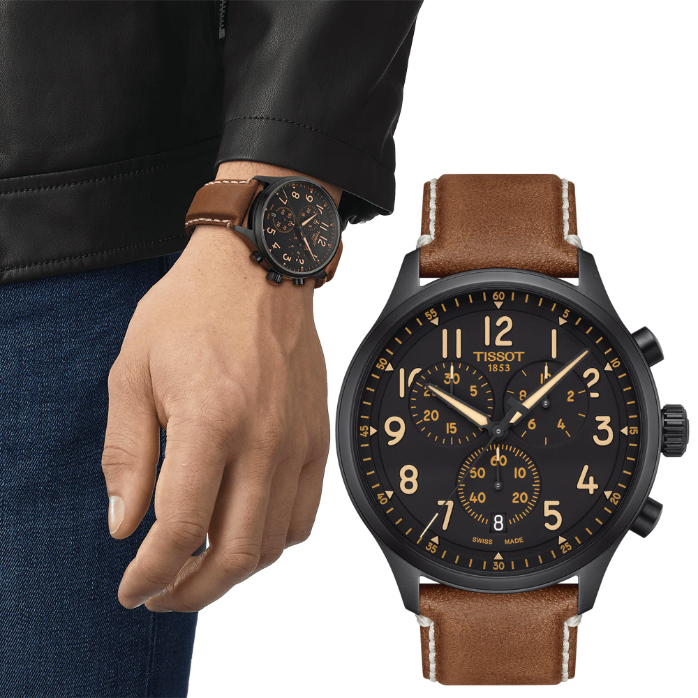 TISSOT 天梭 官方授權 韻馳系列 Chrono XL計時手錶 百貨周年慶-黑x咖啡/45mm T1166173605203