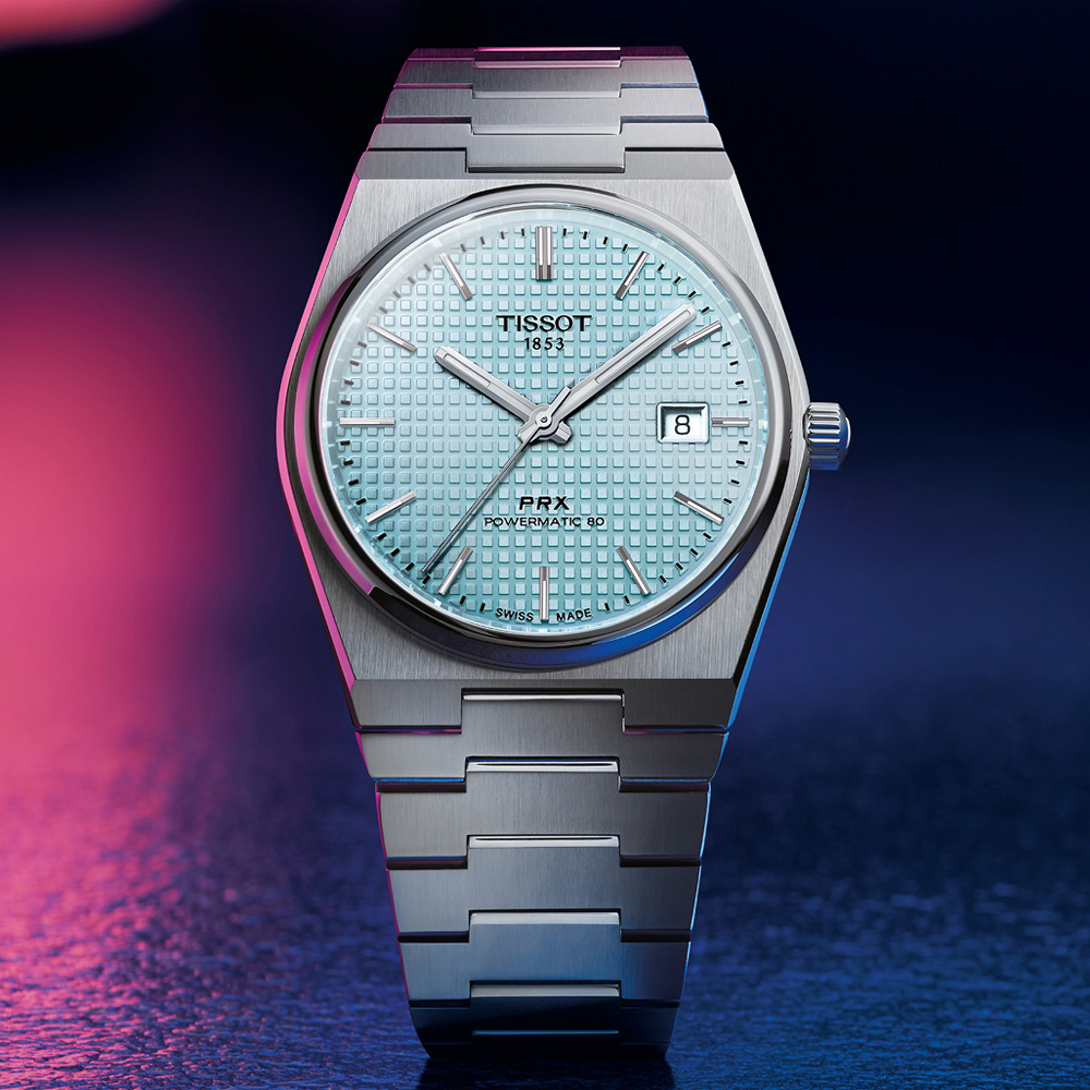 TISSOT 天梭 官方授權 PRX系列 70年代復刻機械錶 百貨周年慶-冰藍/40mm T1374071135100