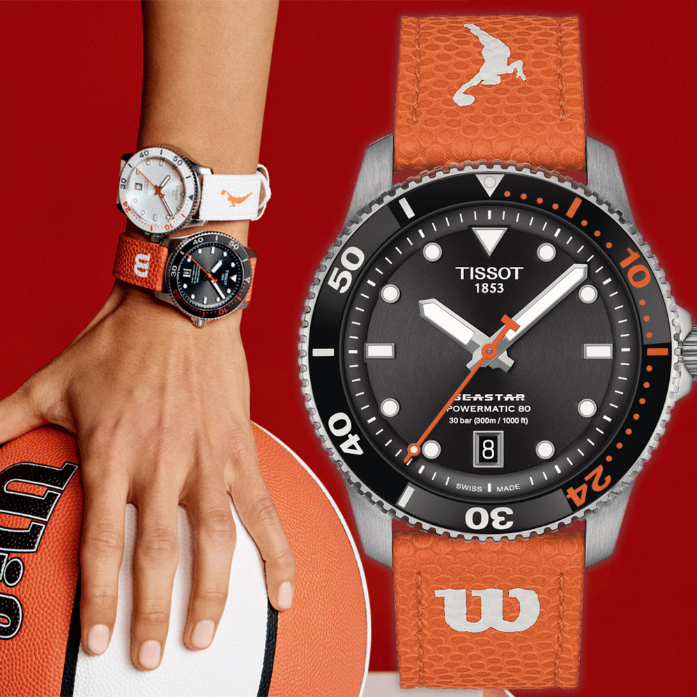 TISSOT 天梭 官方授權 Seastar Wilson WNBA 機械錶 百貨周年慶-40mm 加贈白色錶帶 T1208071705100