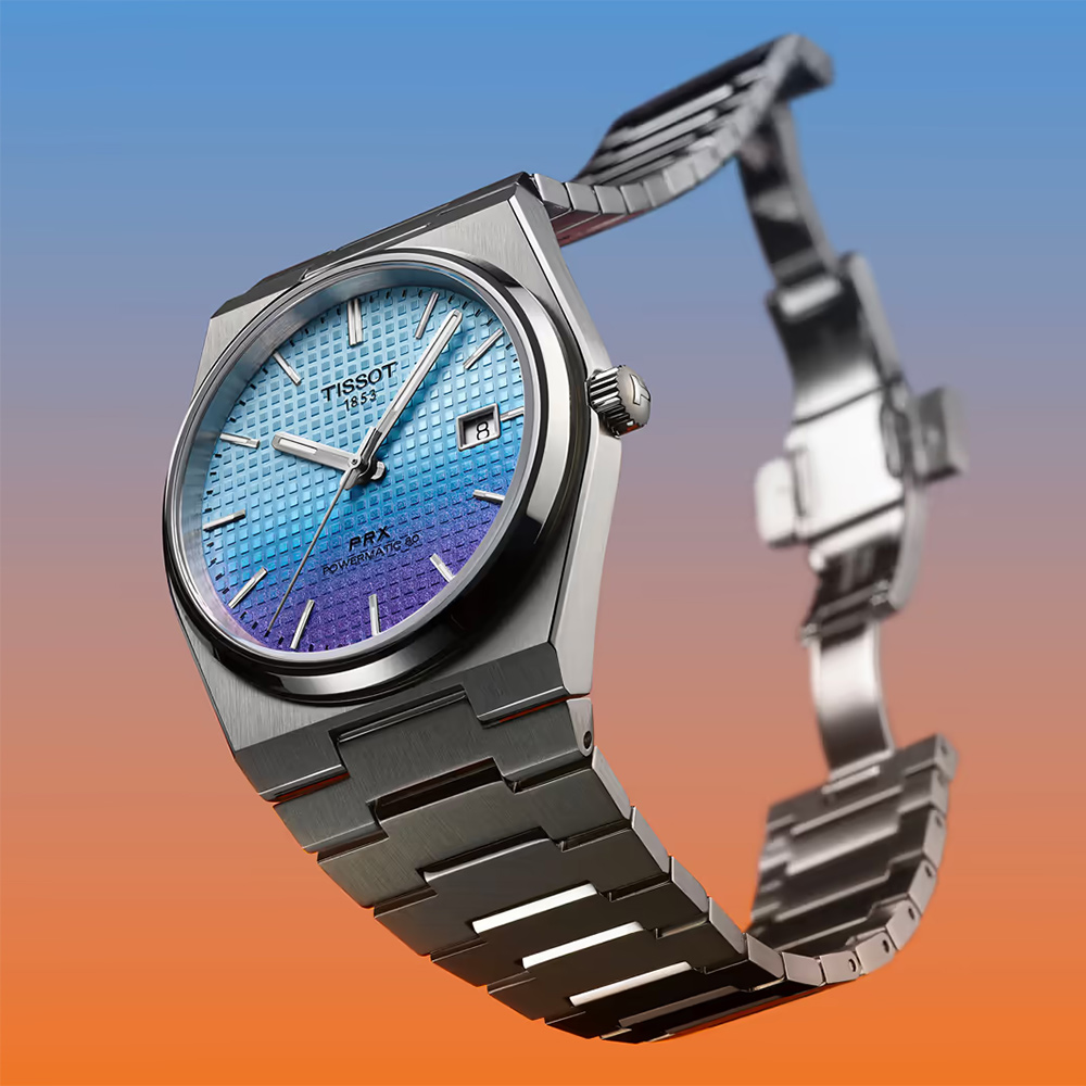 TISSOT 天梭 官方授權 PRX漸層冰河藍機械錶 周年慶獻禮 40mm T137.407.11.351.01