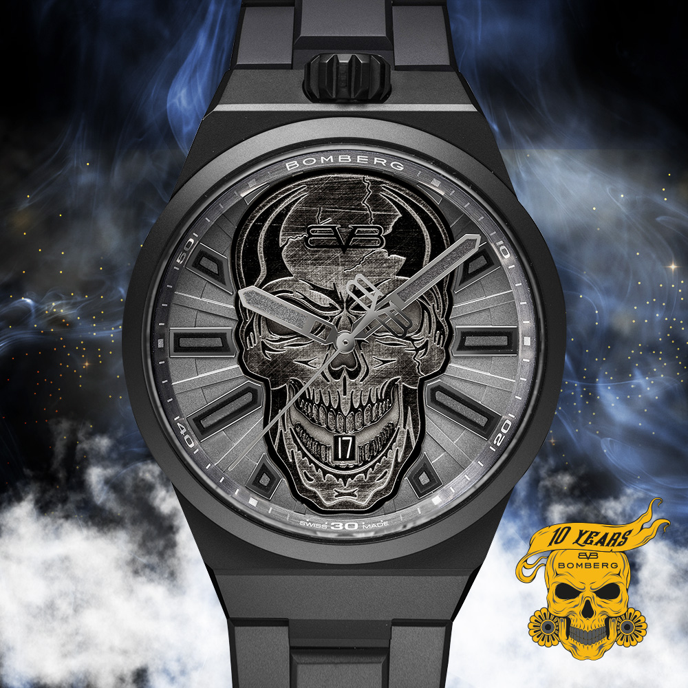 BOMBERG 炸彈錶 BOLT-68 NEO系列 十週年紀念骷髏機械腕錶 消光黑版本_BF43APBA.08-2.12