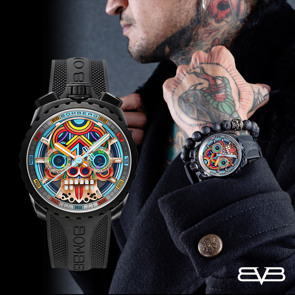 BOMBERG 炸彈錶 BOLT-68 系列 金色瑪雅骷髏計時碼錶_BS45CHPBA.MAYA-1.3