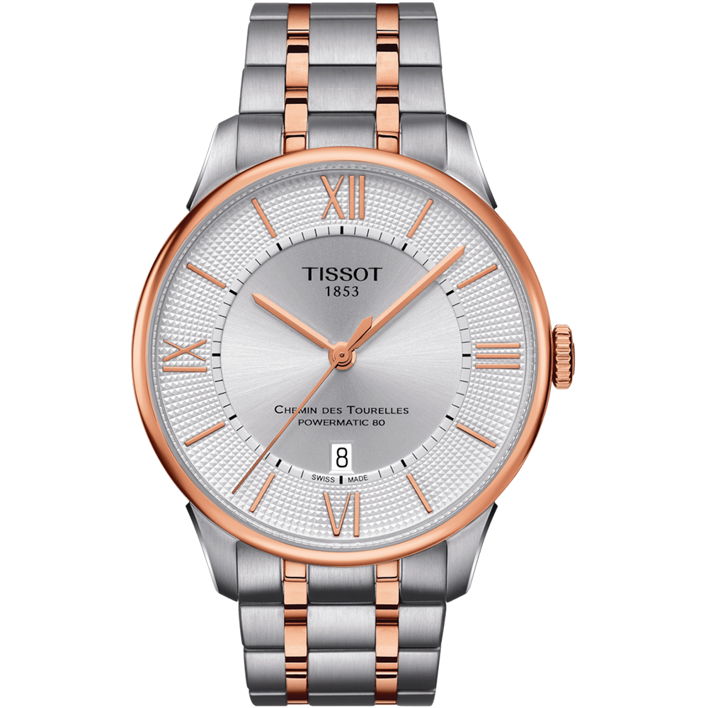 TISSOT 天梭 官方授權 杜魯爾系列80小時動力儲存機械錶/銀X玫瑰金/42mm/T0994072203802