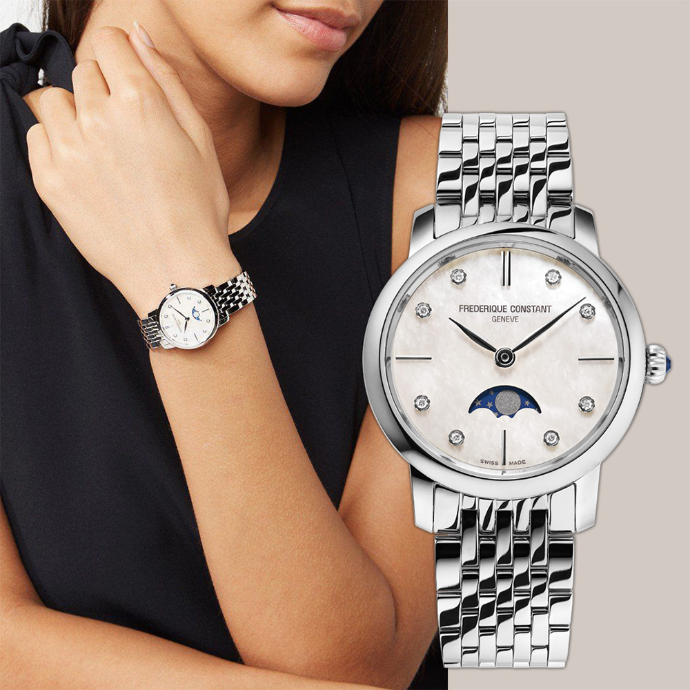 CONSTANT 康斯登 Slimline 真鑽月相石英女錶 FC-206MPWD1S6B
