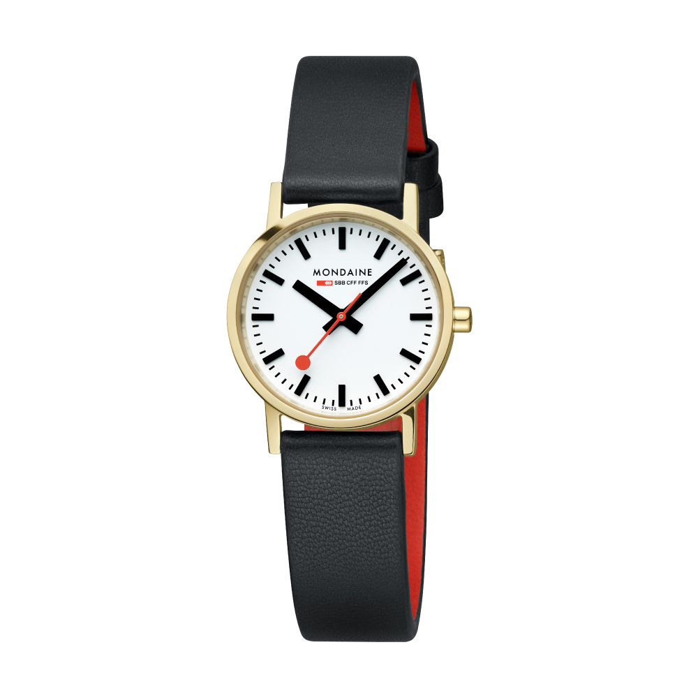 Mondaine 瑞士國鐵 Classic Vegan葡萄皮革金框腕錶 黑色 / 658310SBBV / 30mm