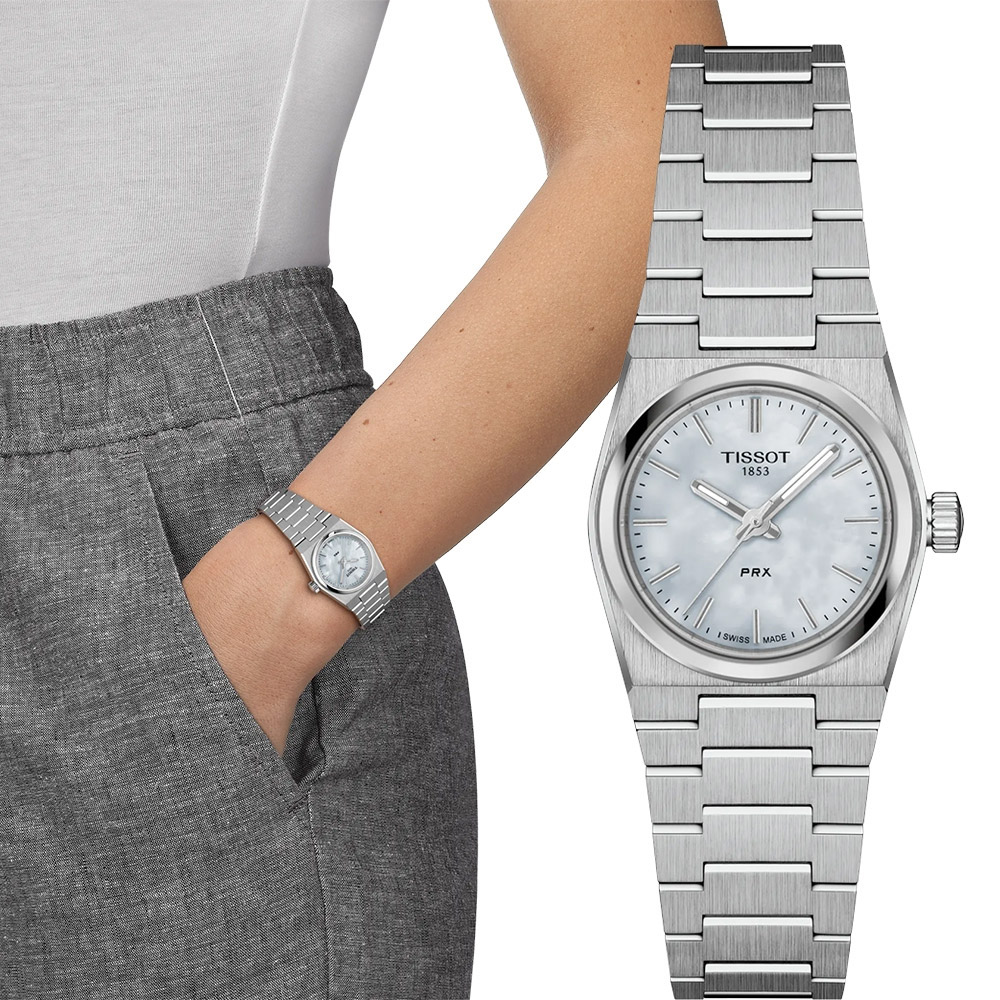 TISSOT 天梭 官方授權 PRX系列 珍珠貝石英女錶 百貨周年慶 25mm T1370101111100