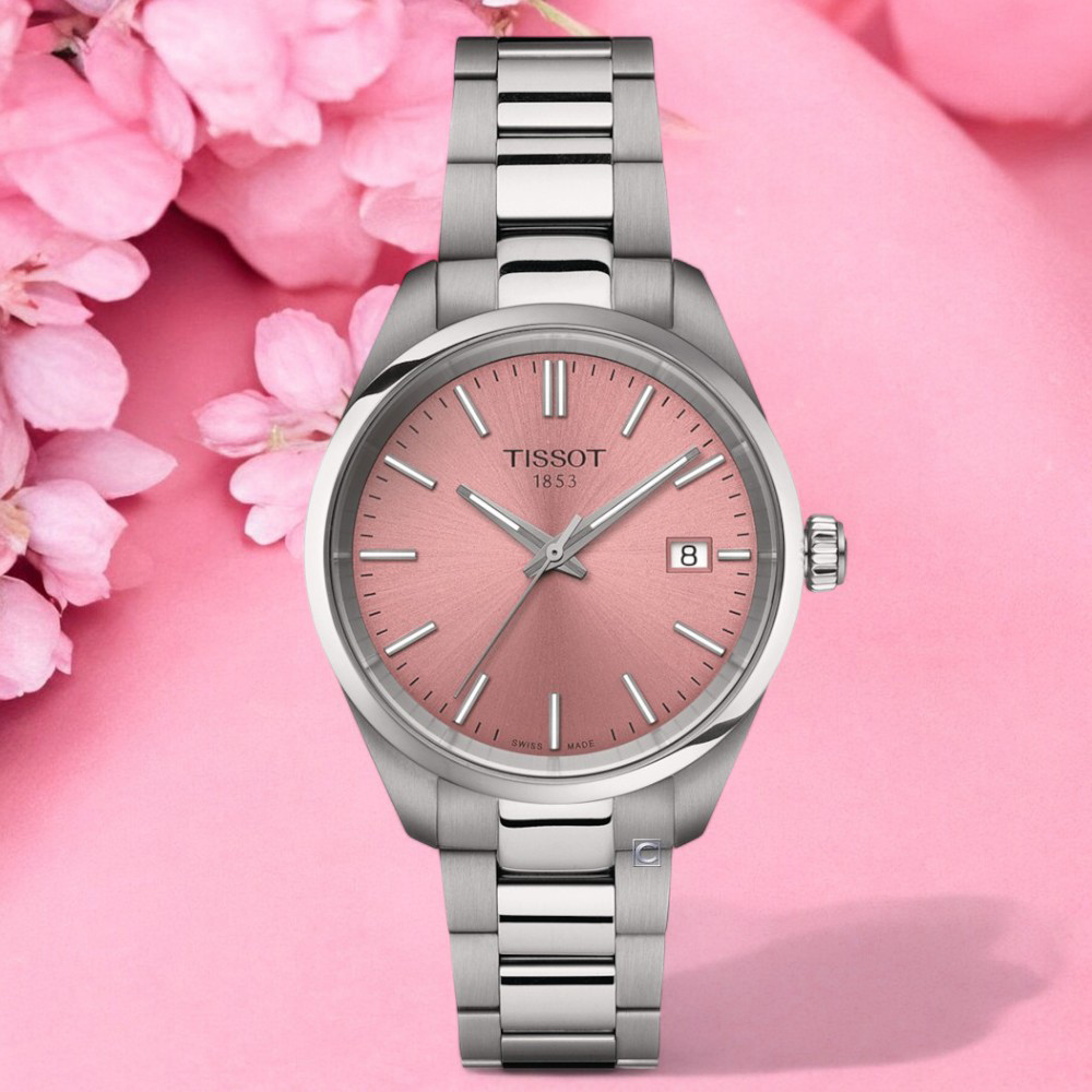 TISSOT 天梭 官方授權 PR 100 簡約大三針 時尚腕錶 女錶 手錶-T1502101133100/粉色 34mm
