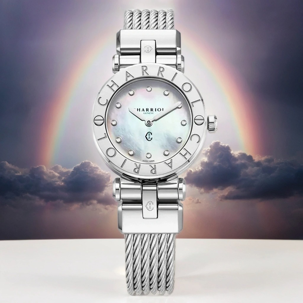 CHARRIOL 夏利豪 St-Tropez系列 時尚鑽石鋼索腕錶-28mm CR28S.590.001