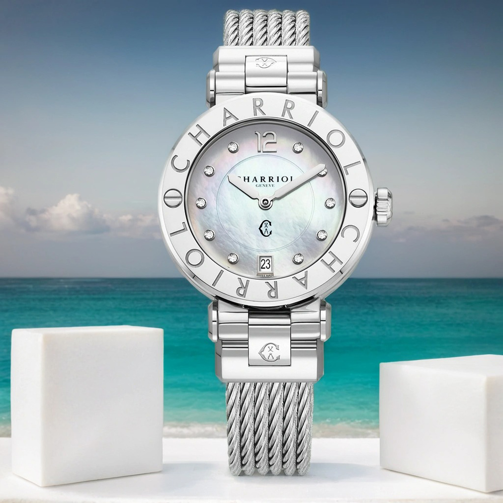 CHARRIOL 夏利豪 St-Tropez系列 時尚鑽石鋼索腕錶-36mm CR36S.590.001