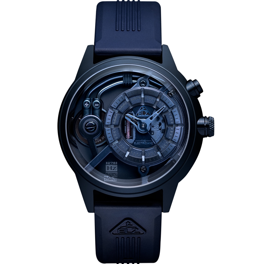 THE ELECTRICIANZ  Steel Blue Z - Rubber 45mm 消光藍獨家電路發光手錶-ZZ-A4C/04-CRB