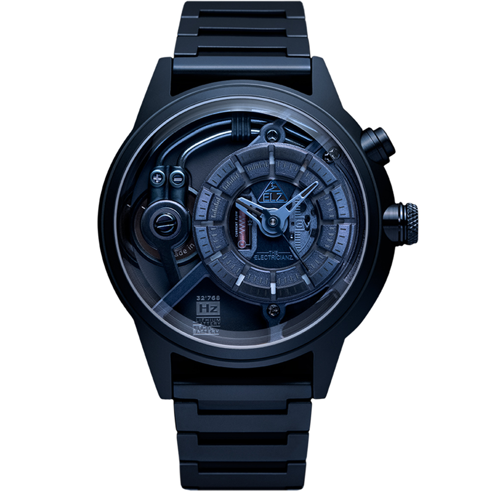 THE ELECTRICIANZ  Steel Blue Z - Rubber 45mm 消光藍獨家電路發光手錶-ZZ-A4C/04-MSB