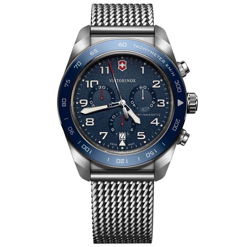 VICTORINOX 瑞士維氏 Swiss Army 浮雕時標 計時腕錶 錶 週年慶 雙11 42mm / VISA-242049