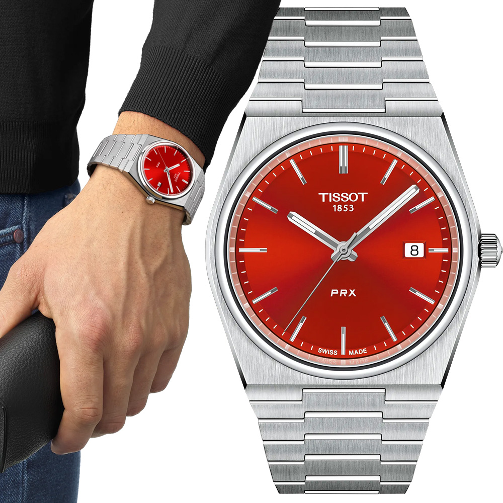 TISSOT 天梭 官方授權 T137.410.11.421.00 PRX 70年代復刻潮流紅面石英錶 周年慶獻禮-40mm T1374101142100
