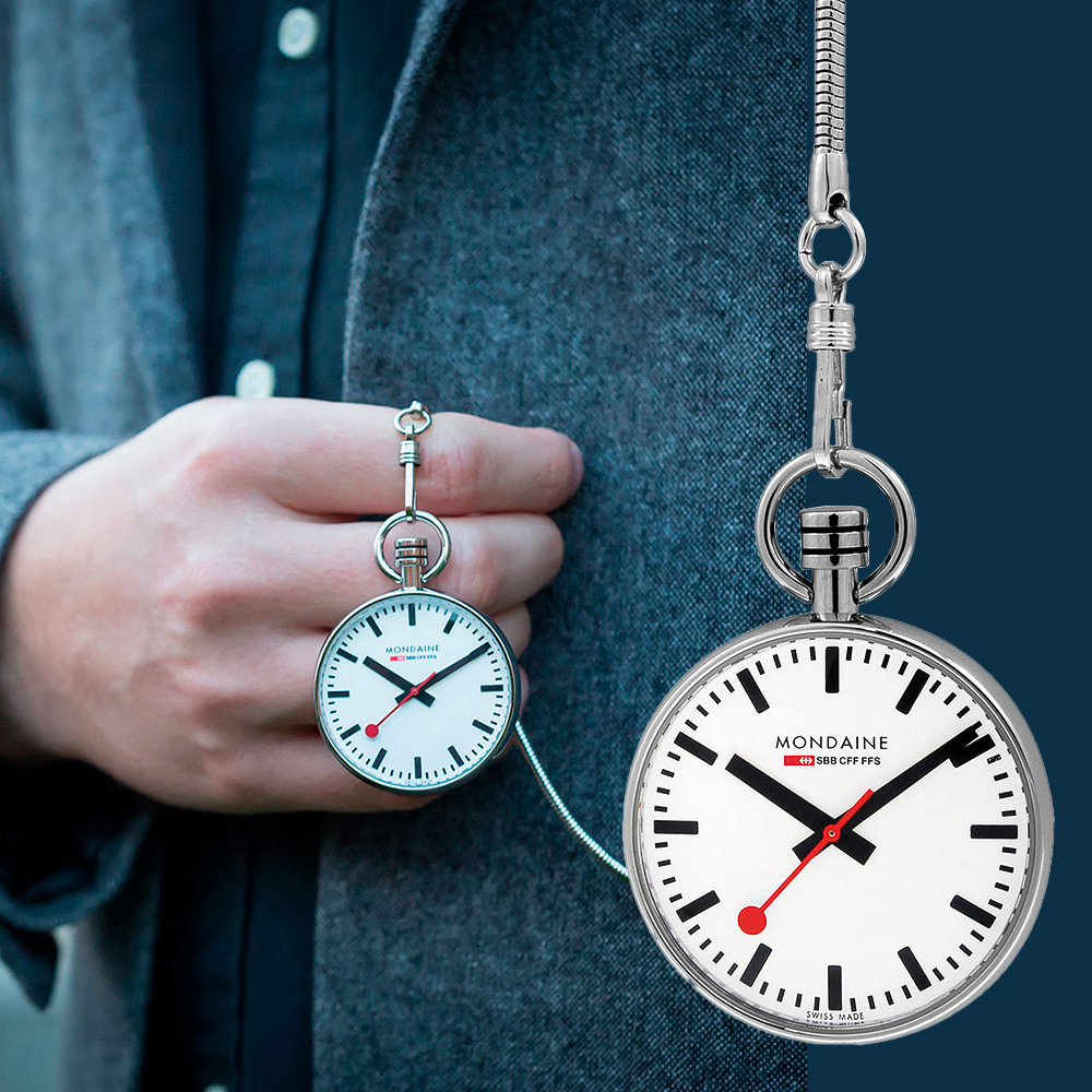 Mondaine 瑞士國鐵 Pocket Watch 鐵路錶盤設計經典懷錶 1XM-66011C
