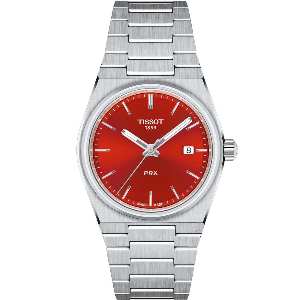 TISSOT 天梭 官方授權 PRX 手錶 女錶 紅色 -35mm- T1372101142100