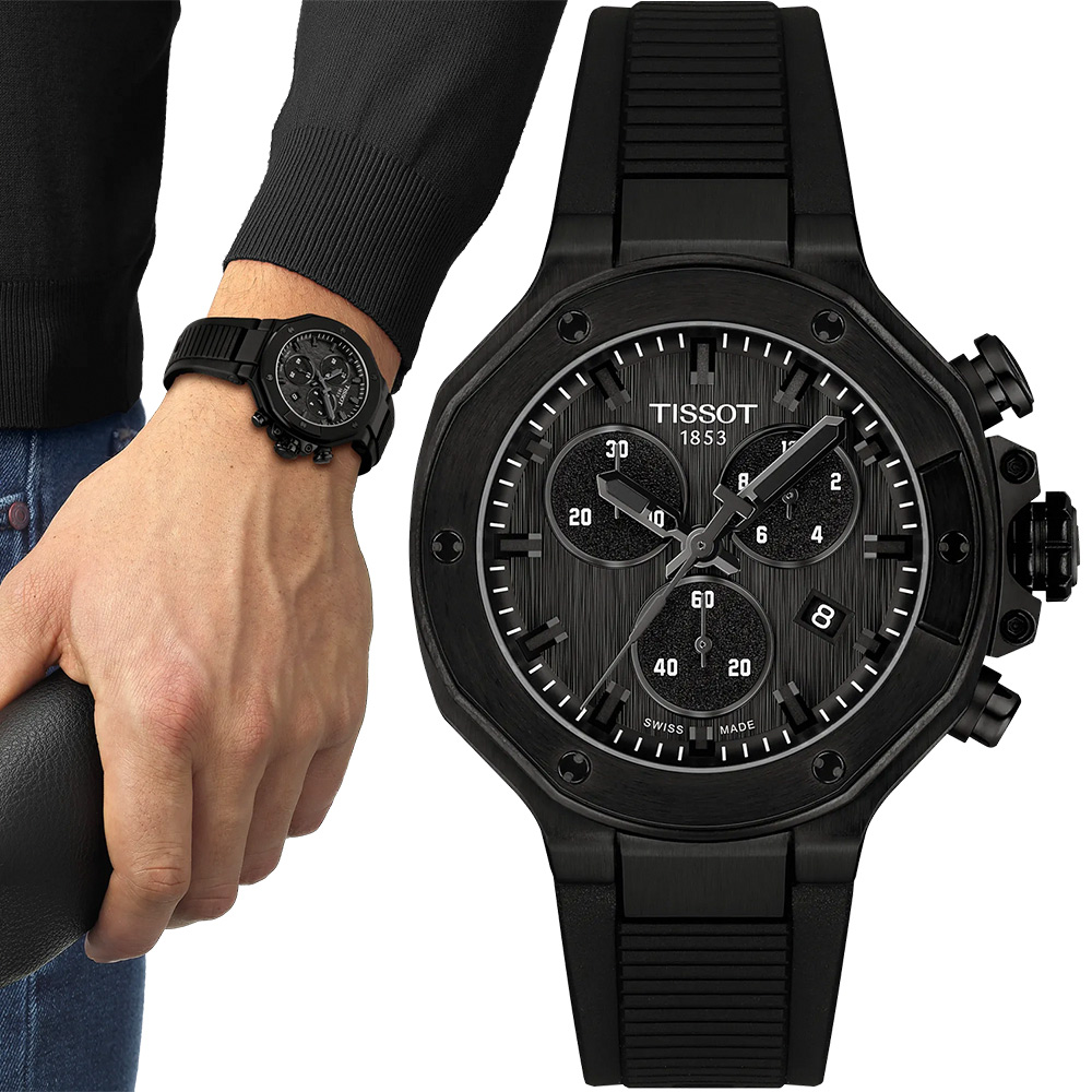 TISSOT 天梭 官方授權 T141.817.37.051.00 T-Race 摩托車元素 三眼計時石英錶 中性錶-38mm T1418173705100