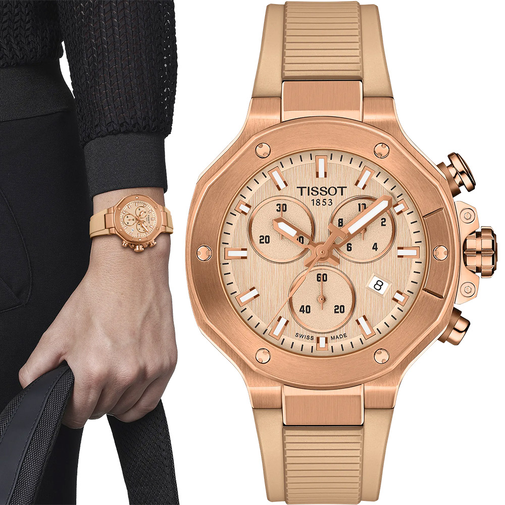 TISSOT 天梭 官方授權 T141.817.37.501.00 T-Race 摩托車元素 三眼計時石英錶 中性錶-38mm T1418173750100